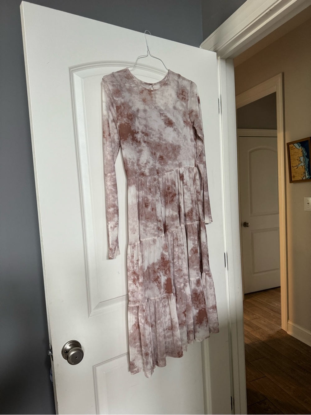 spirit of grace Long Sleeve Tiered Tie-Dye Dress in Dusty Rose M ballet core
